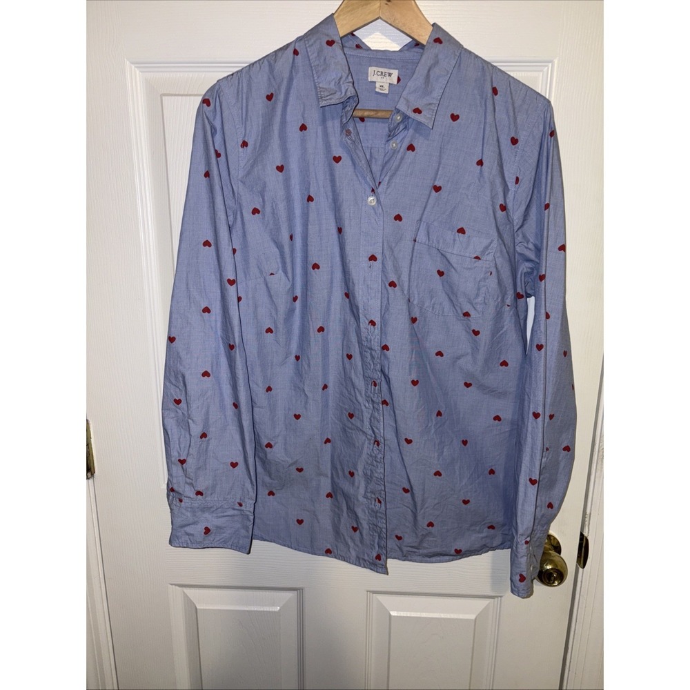 J Crew Womens Heart Button Up Shirt Sz XLRomantic Girly Whimsical Playful Preppy